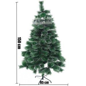 Brad artificial de Craciun tip pin inzapezit, inaltime 150 cm, diametru 85 cm, 160 ramuri cu ace 3D 12 cm, Flippy, verde cu varfuri ninse, suport metalic inclus - Img 6