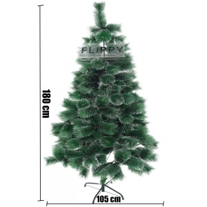 Brad artificial de Craciun tip pin inzapezit, inaltime 180 cm, diametru 105 cm, 260 ramuri cu ace 3D 12 cm, Flippy, verde cu varfuri ninse, suport metalic inclus - Img 4