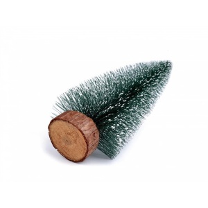 Brad artificial de craciun, tip pin inzapezit, ornament pentru masa, pe suport lemn, 35 cm inaltime - Img 5