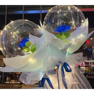 Buchet Decorativ, Flippy, Trandafir in Balon cu Lumini Led, Diametru 35 cm, 2 x Baterii AA (neincluse), Albastru/Alb - Img 5