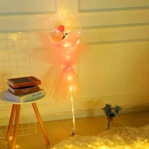 Buchet Decorativ, Flippy, Trandafir in Balon cu Lumini Led, Diametru 35 cm, 2 x Baterii AA (neincluse), Sampanie - Img 3