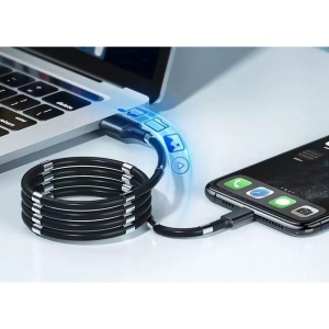 Cablu de incarcare rapida, Flippy, USB, compatibil Iphone, cu absorbtie magnetica, 1 m, negru - Img 2