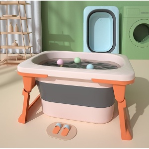 Cada Pliabila pentru Baie, Flippy, din PP+TPE, pentru Copii 0-6 Ani, cu Picioare, Suport de Sezut, Scurgere Etans, 80 x 52 x 42 cm, Portocaliu - Img 11