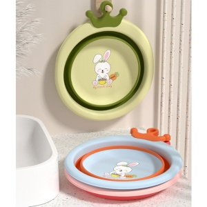 Cada Pliabila pentru Baie pentru Copii, Flippy, Cadita pentru Bebelusi, Model Rotund cu Iepuras, Verde, 30x31x3.5 cm, 3.3 L - Img 5
