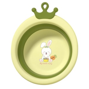 Cada Pliabila pentru Baie pentru Copii, Flippy, Cadita pentru Bebelusi, Model Rotund cu Iepuras, Verde, 30x31x3.5 cm, 3.3 L - Img 1
