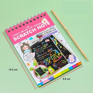 Caiet cu fise razuibile Flippy, DIY Magic Scratch, 12 File, Curcubeu, Creion din Lemn, Cartonase negre, 14.2 x 9.8 cm, Roz deschis - Img 2