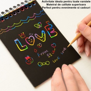 Caiet cu fise razuibile Flippy, DIY Magic Scratch, 12 File, Curcubeu, Creion din Lemn, Cartonase negre, 14.2 x 9.8 cm, Portocaliu - Img 5