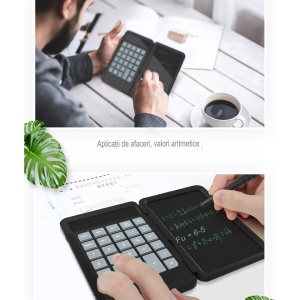 Calculator de Mana Reincarcabil cu Tabla de Scris, Flippy, Calculator Portabil, Ecran LCD, Afisaj cu 12 Cifre, Ecran de 15 cm, Culoare Negru - Img 5