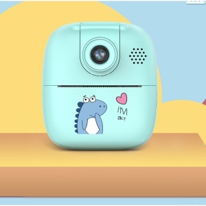 Camera Instantanee pentru Copii, Flippy, Camera Frontala + Selfie, cu Functie de Printare, Cablu USB-C, Bluetooth, Compatibil iOS/Android, Imprimare APP, Model Dino, Albastru - Img 4