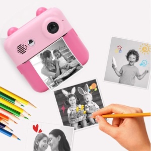 Camera Instantanee pentru Copii, Flippy, cu Functie de Printare, Cablu USB-C, Bluetooth, compatibil iOS/Android, Imprimare APP, Model Urechi, Snur Subtire Inclus, Roz - Img 5