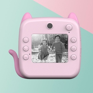 Camera Instantanee pentru Copii, Flippy, cu Functie de Printare, Camera Frontala + Selfie, Cablu USB-C, Bluetooth, Compatibil iOS/Android, Imprimare APP, Model Pisica, Roz - Img 3