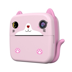 Camera Instantanee pentru Copii, Flippy, cu Functie de Printare, Camera Frontala + Selfie, Cablu USB-C, Bluetooth, Compatibil iOS/Android, Imprimare APP, Model Pisica, Roz - Img 1