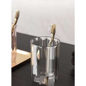 Cana de Apa pentru Clatit, Flippy, pentru Periuta de Dinti, 200 ml, 10.4 x 7.3 cm, Gri Transparent - Img 7