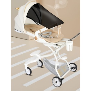Carucior Sport Flippy 3in1, 6-36 Luni, Reversibil, Pliabil, Tavita pentru Masa, Pozitie de Somn, Centura de Siguranta, Roti 360, Suport Pahar, Copertina pentru Soare, 33x66x85cm, Alb Model Pisica - Img 7