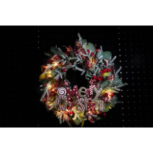 Coronita de Craciun pentru usa, Multicolor, 40 cm, PVC, Artificiala, Decorata, cu LED, Interior/Exterior, Flippy - Img 2