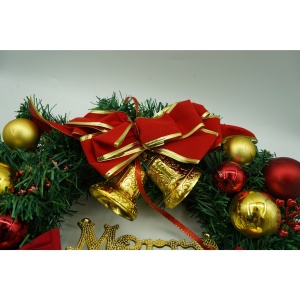 Coronita de Craciun pentru usa, Rosu/Auriu/Verde, 40 cm, PVC, Artificiala, Decorata, Interior/Exterior, Flippy - Img 2