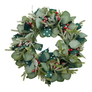 Coronita de Craciun pentru usa, Rosu-Verde, 40 cm, PVC, Artificiala, Decorata, Interior/Exterior, Flippy - Img 1