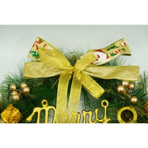 Coronita de Craciun pentru usa, Verde/Auriu, 40 cm, PVC, Artificiala, Decorata, Interior/Exterior, Flippy - Img 2