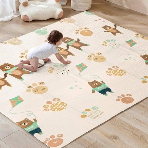 Covoras pentru Copii, Flippy, cu 2 Fete, Model Zmeu/Ursi, din XPE+PE, Impermeabil, Antiderapant, Protectie Termica, +3 Luni, Pliabil, 180 x 200 x 1.5 cm, Multicolor - Img 7