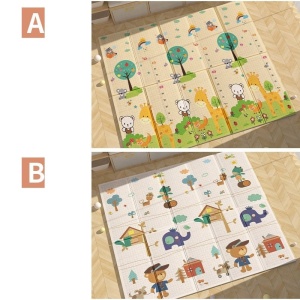 Covoras pentru Copii, Flippy, cu 2 Fete, Model ZOO/Ursulet, din XPE+PE, Impermeabil, Antiderapant, Protectie Termica, +3 Luni, Pliabil, 180 x 200 x 1.5 cm, Multicolor - Img 4