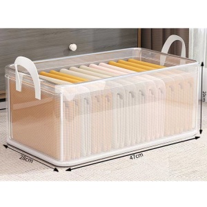 Cutie container de depozitare din PVC, Flippy, de stocare, Dimensiuni multiple, Accesoriu robust pentru organizarea de uz casnic, volum 26L, 47 x 28 x 20 cm, Transparenta - Img 5