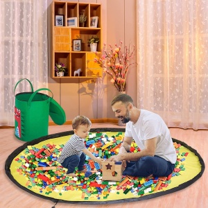 Cutie de Depozitare 2In1, Flippy, Impermeabila, Covor pentru Jucarii si Lego 150cm, Capacitate Mare, cu Manere, cu Sfori, Inaltime 40cm, Model Crocodil, Verde - Img 5