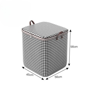 Cutie de Depozitare cu Fermoar, Flippy, Pliabila, Maner Ranforsat, Fermoar Rezistent, pentru Haine, Paturi, Plapumi, Perne, Lenjerii de Pat, Jucarii, 56x45x56 cm, 140 Litri, in Carouri, Alb-Negru - Img 2