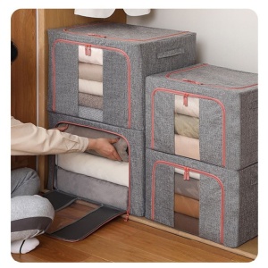 Cutie de depozitare pliabila, Flippy, Cu fermoar, 100 L, Textil, 60x42x40 cm, Cadru Metalic, Suport Baza Stabil din Plastic, Gri, Cu doua ferestre - Img 4