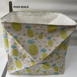 Cutie de Depozitare Pliabila, Flippy, Impermeabila, cu Snur, Capacitate 100 L, cu Manere, 50x50x40cm, Model Ananas, Galben - Img 6
