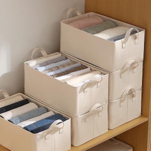 Cutie de Depozitare Tip Cos, Flippy, Material Piele Ecologica, Pliabila, 47x28x20 cm, 26 l, Cadru Metalic, cu Manere, Bej - Img 3