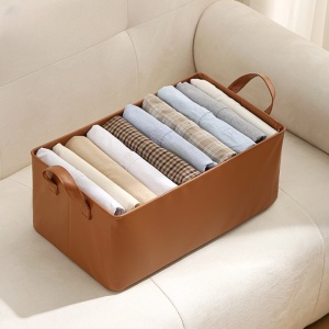 Cutie de Depozitare Tip Cos, Flippy, Material Piele Ecologica, Pliabila, 47x28x20 cm, 26 l, Cadru Metalic, cu Manere, Maro - Img 4