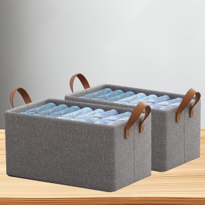 Cutie de Depozitare Tip Cos, Flippy, Material Textil, Pliabila, 47x28x20 cm, 35 l, Cadru Metalic, cu Manere, Maro - Img 7
