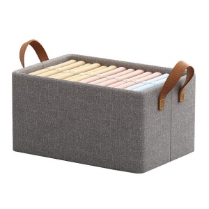 Cutie de Depozitare Tip Cos, Flippy, Material Textil, Pliabila, 47x28x20 cm, 35 l, Cadru Metalic, cu Manere, Maro - Img 1