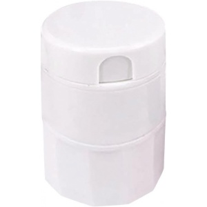 Cutie Pastile Multifunctionala, Flippy, 4 in 1, Pahar Apa, Taiere, Sfaramare, Depozitare, Compact, ABS cu Lama din Inox, Alb, 8.7x6.2x4.1 cm - Img 1