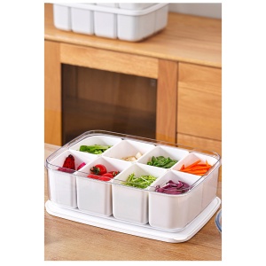 Cutie pentru Depozitare Alimente, Flippy, 8 Compartimente cu Capac, Material PET+PP, 29 x 20 x 9 cm, Alb/Transparent - Img 8