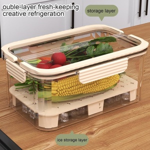 Cutie pentru Depozitare Alimente, Flippy, de Uz Casnic, 2 Compartimente, Zona pentru Gheata, Mentinere Fresh, cu Maner, Material PET, 23x15x10.8 cm, Bej - Img 5