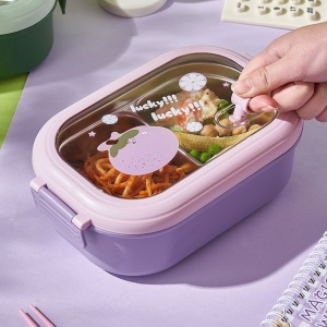 Cutie pentru Pranz sau Gustari, Flippy, cu Doua Compartimente, pentru Copii si Adulti, Etansare, PP, Perfect pentru Scoala si Birou, 1000 mL, 22.5x14.5x8 cm, Mov - Img 9