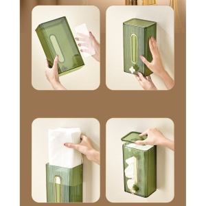 Cutie suport servetele eleganta Flippy, cu montare pe perete sau dulap, material plastic dur, 21.3 x 8.7 x 12 cm, verde - Img 2