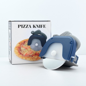 Cutit circular pentru pizza Flippy, 11.5 x 12.5 cm, otel inoxidabil si plastic, capc protectie lama, albastru - Img 4