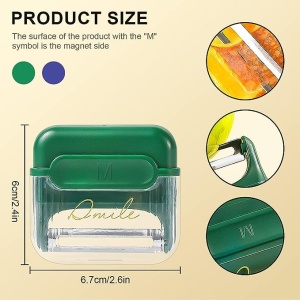 Decojitor/Curatator manual de legume si fructe, Flippy, portabil, cu magnet, doua lame, Inox, Verde, 6.7x6x1.6 cm - Img 4