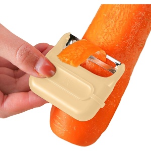 Decojitor/Curatator manual de legume si fructe, Flippy, portabil, cu magnet, doua lame, Inox, Galben, 6.7x6x1.6 cm - Img 5