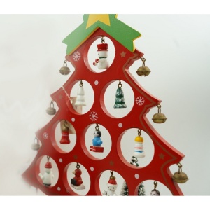 Decoratiune Craciun, Brad, Rosu, 10 cavitati cu ornamente, 20.5 cm x 28 cm, Lemn, Flippy - Img 8