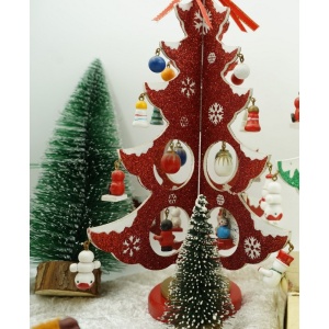 Decoratiune Craciun, Brad, Rosu/Alb, 8 cavitati cu ornamente, 18.5 cm x 33 cm, Lemn, Flippy - Img 10