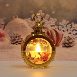 Decoratiune Craciun tip Felinare cu baterii, 13.5 x 9 cm,Lumanare cu geam si inscriptie Mos Craciun cu sanie,lumina alb cald,baterii incluse,Auriu - Img 2
