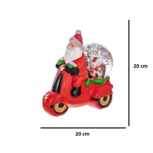 Decoratiune Craciun, Tip Motocicleta, Glob 10 cm, Figurine Mos Craciun, 3 Moduri, Functie Muzicala, Zapada in Miscare, Functioneaza Cu Baterii ( 3 x AAA neincluse), Cablu USB (Inclus), Model Rosu, 20 x 11.5 x 20 cm, Alb Cald - Img 2