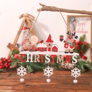 Decoratiune de Craciun din Lemn, Flippy, cu Snur pentru Agatare in Brad, Model Ren, Scris Let It Snow, 21.9x19 cm, Multicolor - Img 3