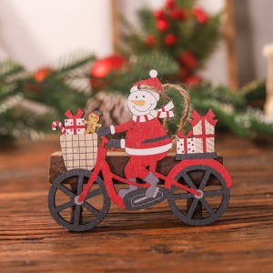 Decoratiune de Craciun din Lemn, Flippy, cu Snur pentru Agatare in Brad, Model Om de Zapada pe Bicicleta, 10.3x11.5x0.5 cm, Multicolor - Img 2