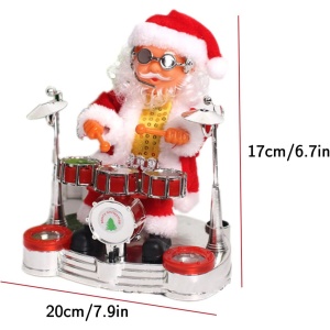 Decoratiune Mos Craciun, Flippy, Animat, care Canta si Danseaza, cu Tobe, Imbracat Festiv, 20x17 cm Inaltime, Rosu - Img 5