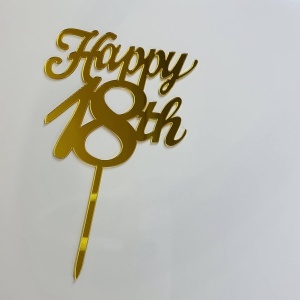 Decoratiune Topper pentru Tort, Flippy, Model Happy18th, Dimensiuni 10 cm, Tematica Majorat, Auriu - Img 3