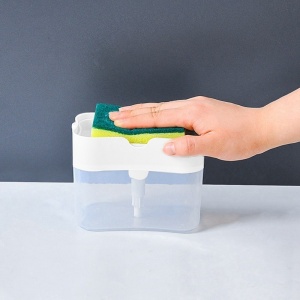 Dozator Flippy, Dispenser 2 in 1 pentru Detergent Lichid de Vase sau pentru Obiecte Sanitare cu Suport pentru Burete de Bucatarie ,14 x 10.5 x 10 cm, capacitate 380 ml, alb - Img 3